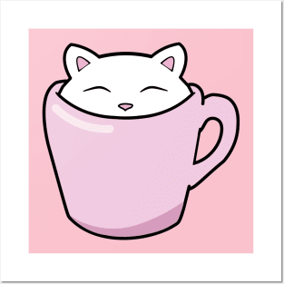 Sweet little kitten sitting in a pink cup Posters and Art